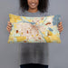 Person holding 20x12 Custom Burlington Wisconsin Map Throw Pillow in Woodblock