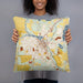 Person holding 18x18 Custom Burlington Wisconsin Map Throw Pillow in Woodblock
