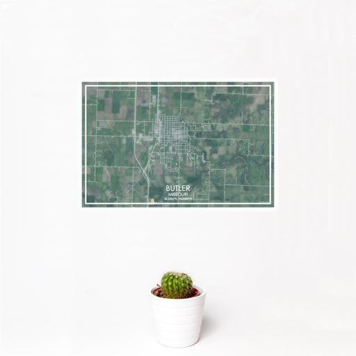 12x18 Butler Missouri Map Print Landscape Orientation in Afternoon Style With Small Cactus Plant in White Planter