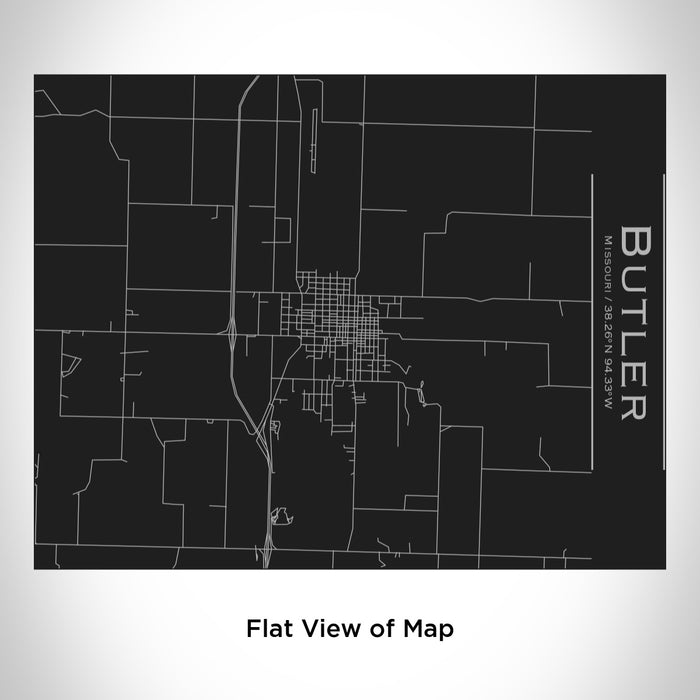 Rendered View of Butler Missouri Map Engraving on 20oz Stainless Steel Insulated Bottle with Bamboo Top in Black