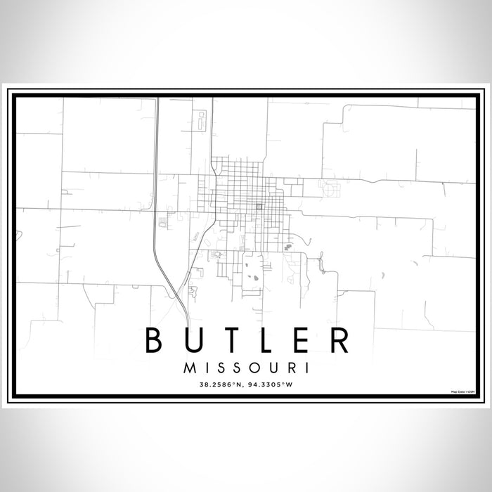 Butler Missouri Map Print Landscape Orientation in Classic Style With Shaded Background