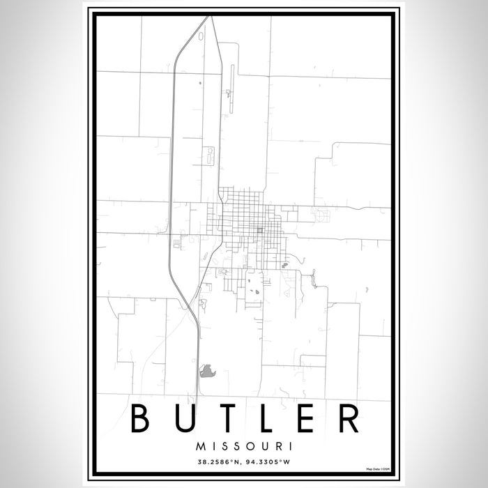 Butler Missouri Map Print Portrait Orientation in Classic Style With Shaded Background