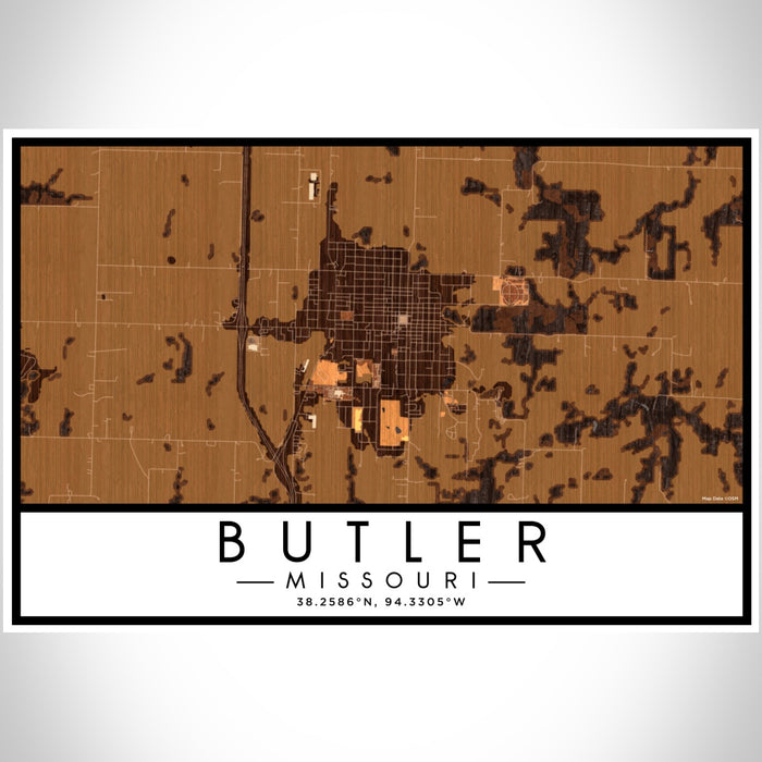 Butler Missouri Map Print Landscape Orientation in Ember Style With Shaded Background