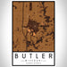 Butler Missouri Map Print Portrait Orientation in Ember Style With Shaded Background