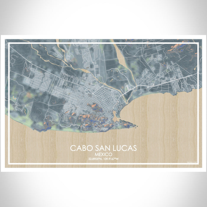 Cabo San Lucas Mexico Map Print Landscape Orientation in Afternoon Style With Shaded Background