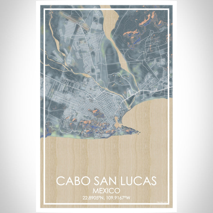 Cabo San Lucas Mexico Map Print Portrait Orientation in Afternoon Style With Shaded Background