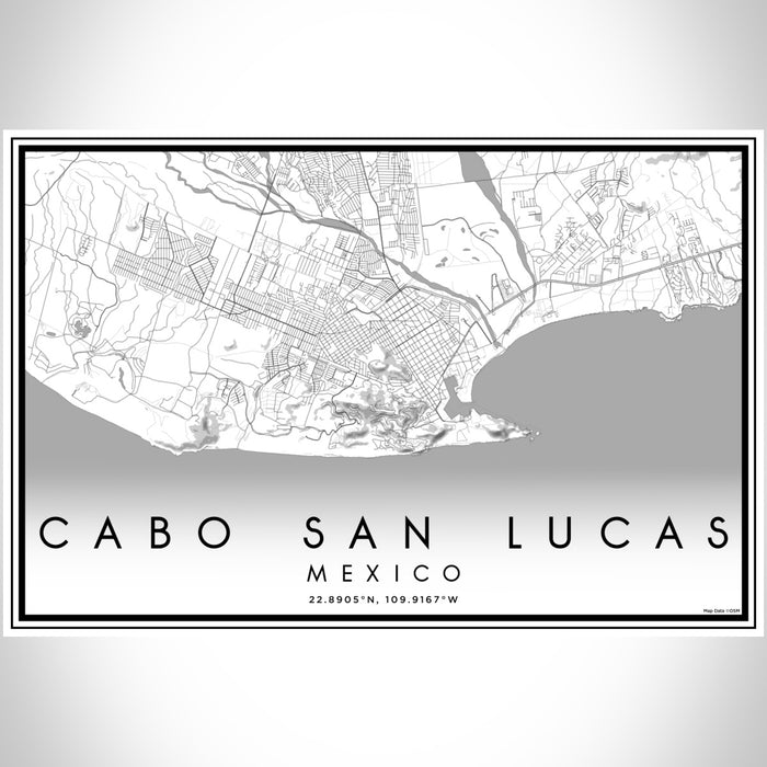 Cabo San Lucas Mexico Map Print Landscape Orientation in Classic Style With Shaded Background