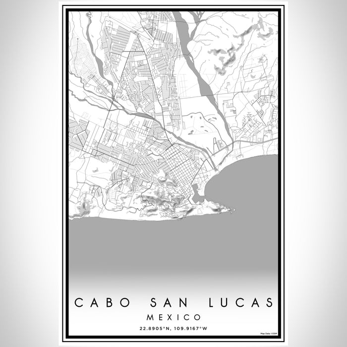 Cabo San Lucas Mexico Map Print Portrait Orientation in Classic Style With Shaded Background
