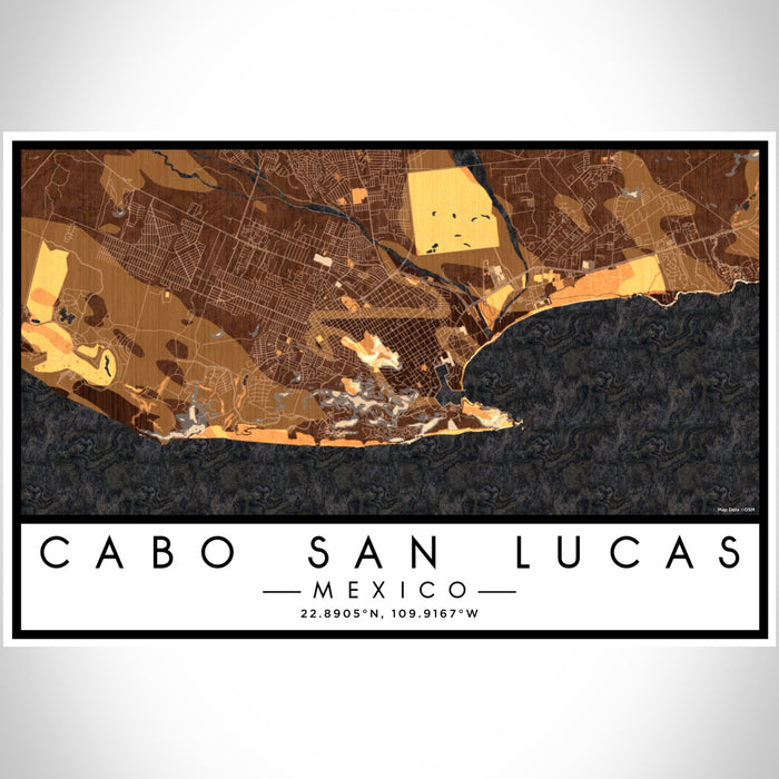 Cabo San Lucas Mexico Map Print Landscape Orientation in Ember Style With Shaded Background