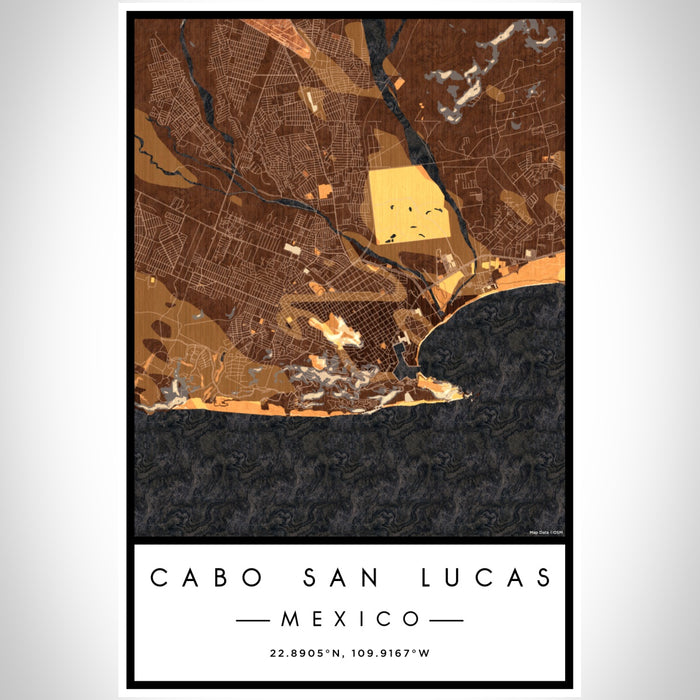 Cabo San Lucas Mexico Map Print Portrait Orientation in Ember Style With Shaded Background