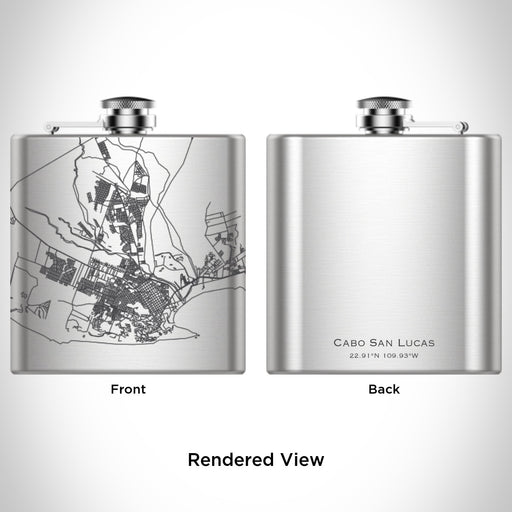 Rendered View of Cabo San Lucas Mexico Map Engraving on 6oz Stainless Steel Flask