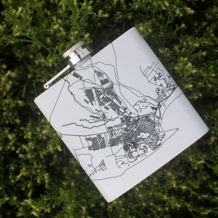 Cabo San Lucas Mexico Custom Engraved City Map Inscription Coordinates on 6oz Stainless Steel Flask in White