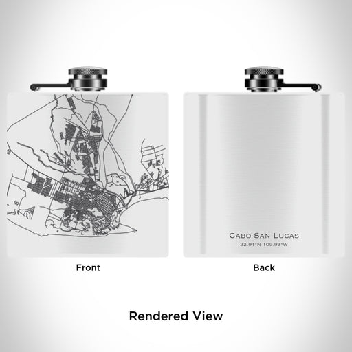Rendered View of Cabo San Lucas Mexico Map Engraving on 6oz Stainless Steel Flask in White