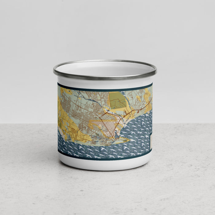 Front View Custom Cabo San Lucas Mexico Map Enamel Mug in Woodblock