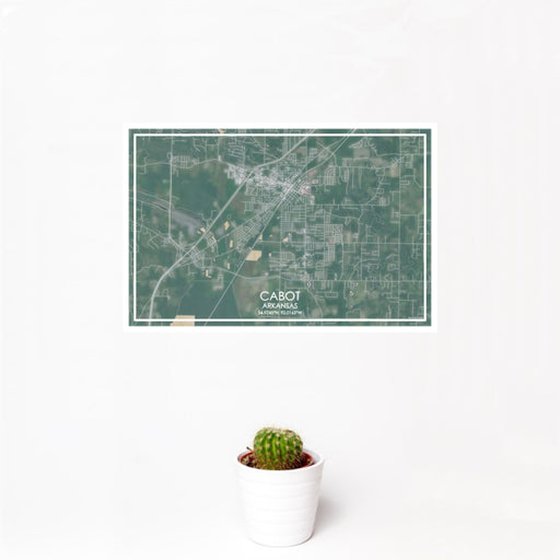 12x18 Cabot Arkansas Map Print Landscape Orientation in Afternoon Style With Small Cactus Plant in White Planter