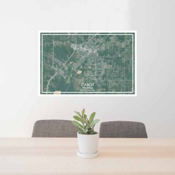 24x36 Cabot Arkansas Map Print Lanscape Orientation in Afternoon Style Behind 2 Chairs Table and Potted Plant