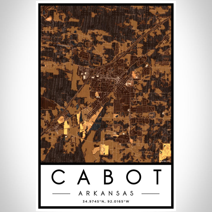 Cabot Arkansas Map Print Portrait Orientation in Ember Style With Shaded Background