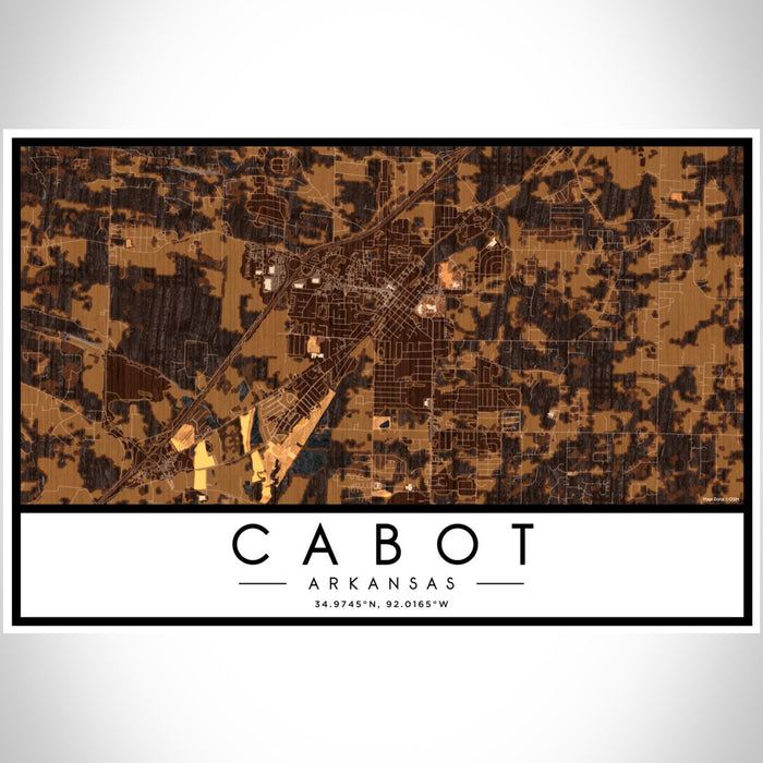 Cabot Arkansas Map Print Landscape Orientation in Ember Style With Shaded Background