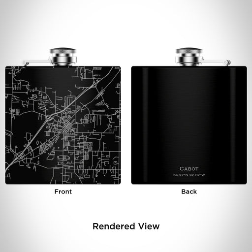 Rendered View of Cabot Arkansas Map Engraving on 6oz Stainless Steel Flask in Black