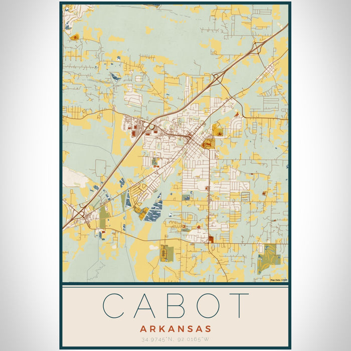 Cabot Arkansas Map Print Portrait Orientation in Woodblock Style With Shaded Background