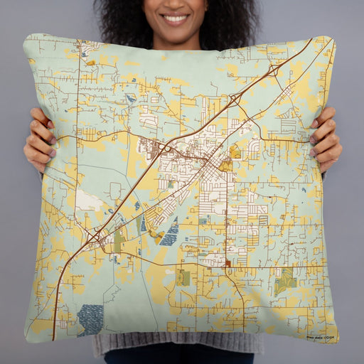 Person holding 22x22 Custom Cabot Arkansas Map Throw Pillow in Woodblock