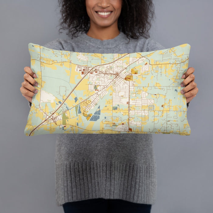 Person holding 20x12 Custom Cabot Arkansas Map Throw Pillow in Woodblock
