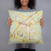 Person holding 18x18 Custom Cabot Arkansas Map Throw Pillow in Woodblock