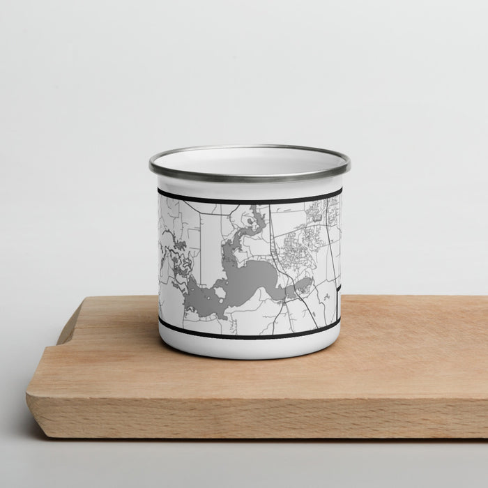 Front View Custom Caddo lake Louisiana Map Enamel Mug in Classic on Cutting Board