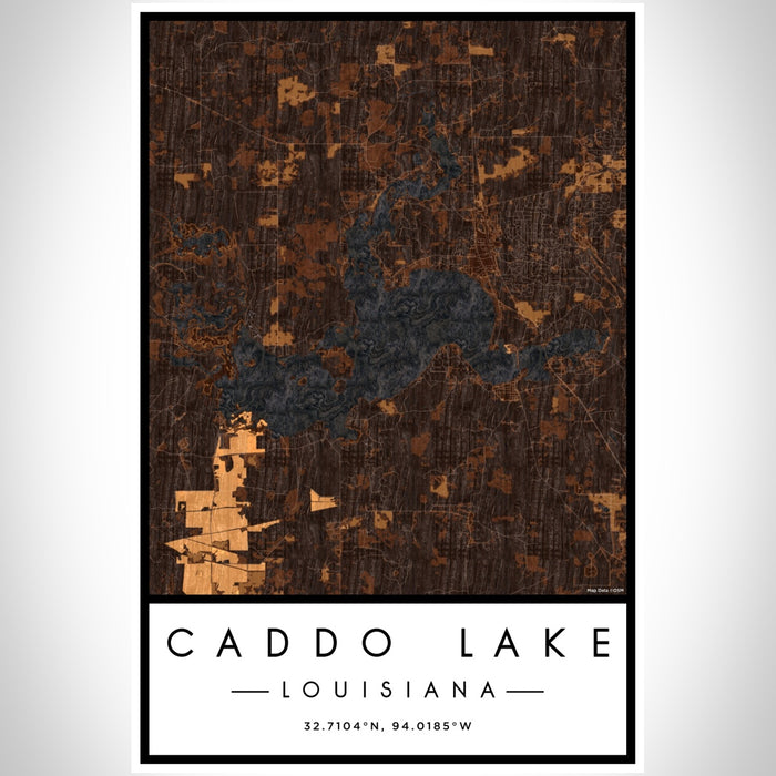 Caddo lake Louisiana Map Print Portrait Orientation in Ember Style With Shaded Background