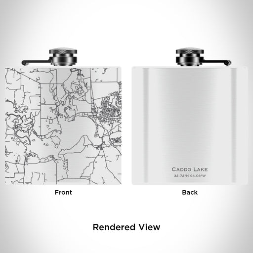 Rendered View of Caddo Lake Louisiana Map Engraving on 6oz Stainless Steel Flask in White