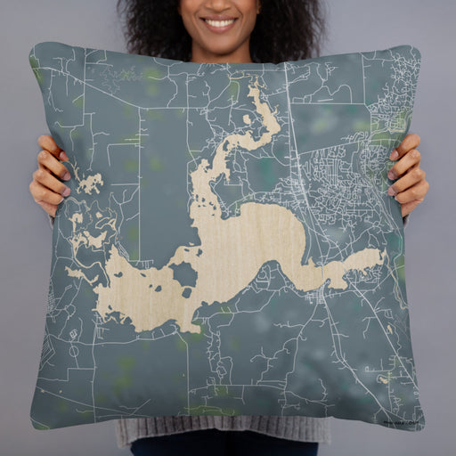 Person holding 22x22 Custom Caddo lake Texas Map Throw Pillow in Afternoon
