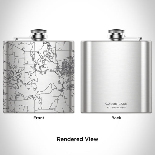 Rendered View of Caddo lake Texas Map Engraving on 6oz Stainless Steel Flask