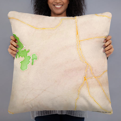 Person holding 22x22 Custom Caddo lake Texas Map Throw Pillow in Watercolor