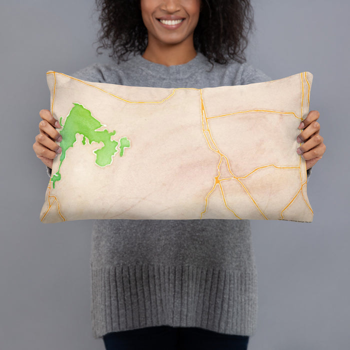 Person holding 20x12 Custom Caddo lake Texas Map Throw Pillow in Watercolor