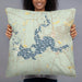 Person holding 22x22 Custom Caddo lake Texas Map Throw Pillow in Woodblock