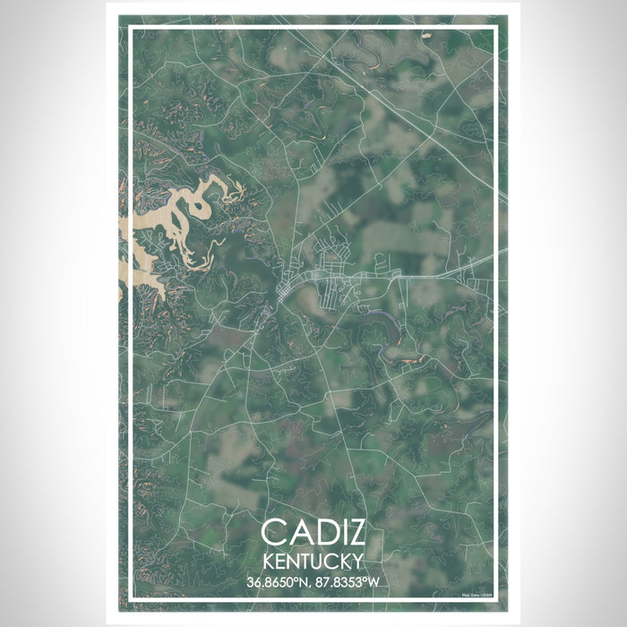 Cadiz Kentucky Map Print Portrait Orientation in Afternoon Style With Shaded Background