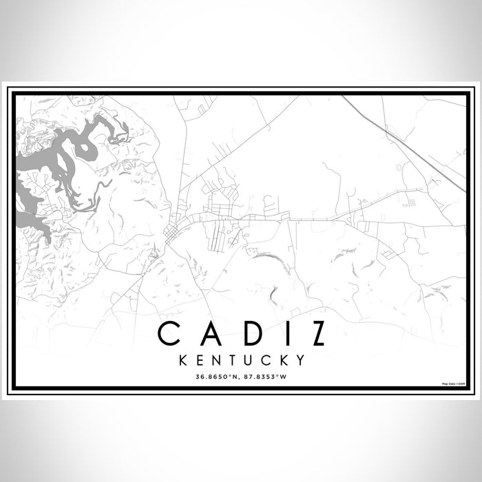 Cadiz Kentucky Map Print Landscape Orientation in Classic Style With Shaded Background