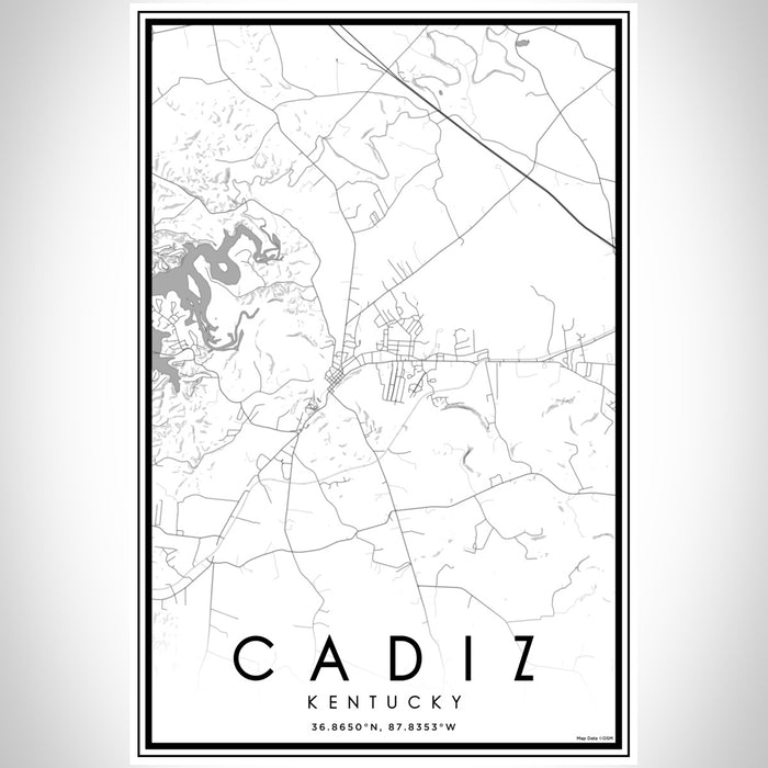 Cadiz Kentucky Map Print Portrait Orientation in Classic Style With Shaded Background