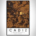 Cadiz Kentucky Map Print Portrait Orientation in Ember Style With Shaded Background