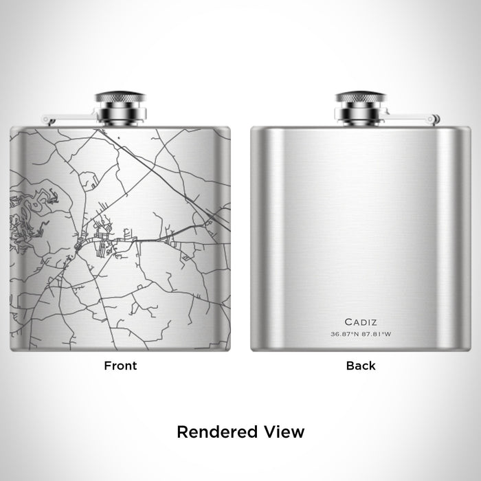 Rendered View of Cadiz Kentucky Map Engraving on 6oz Stainless Steel Flask