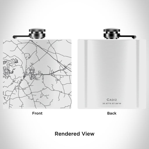 Rendered View of Cadiz Kentucky Map Engraving on 6oz Stainless Steel Flask in White