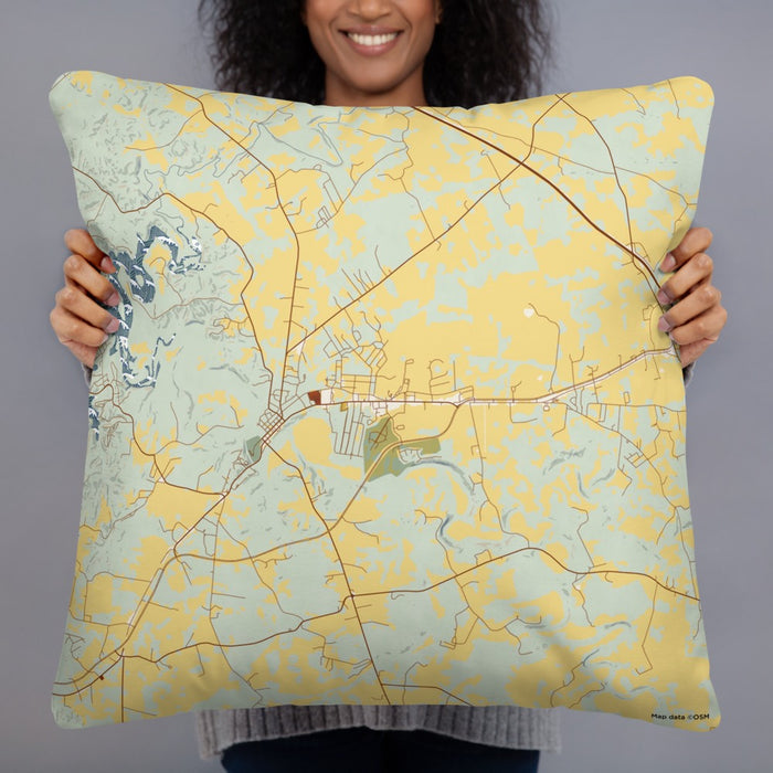 Person holding 22x22 Custom Cadiz Kentucky Map Throw Pillow in Woodblock