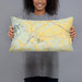 Person holding 20x12 Custom Cadiz Kentucky Map Throw Pillow in Woodblock