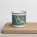 Front View Custom Cairo Illinois Map Enamel Mug in Afternoon on Cutting Board