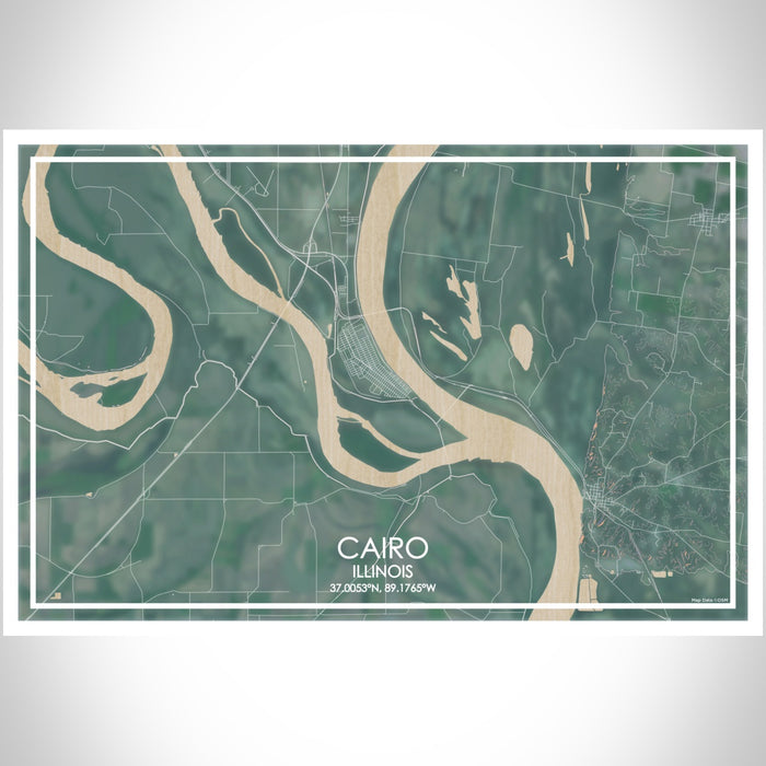 Cairo Illinois Map Print Landscape Orientation in Afternoon Style With Shaded Background