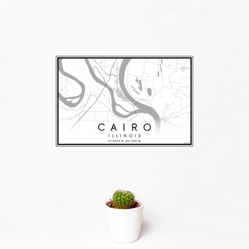 12x18 Cairo Illinois Map Print Landscape Orientation in Classic Style With Small Cactus Plant in White Planter