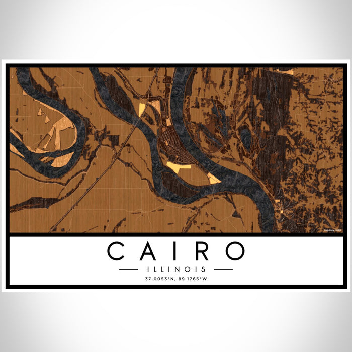 Cairo Illinois Map Print Landscape Orientation in Ember Style With Shaded Background