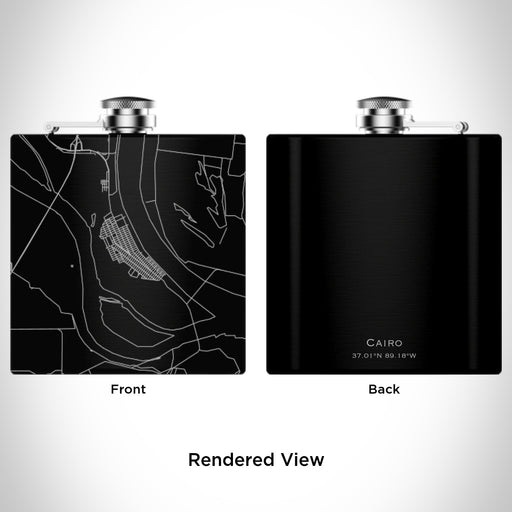 Rendered View of Cairo Illinois Map Engraving on 6oz Stainless Steel Flask in Black