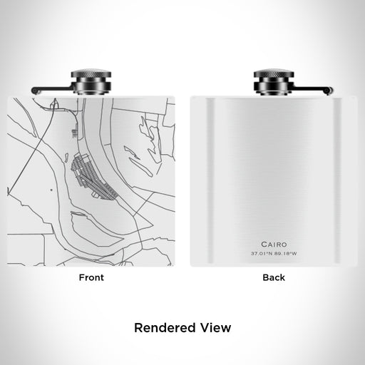 Rendered View of Cairo Illinois Map Engraving on 6oz Stainless Steel Flask in White