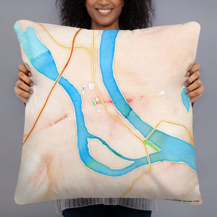 Person holding 22x22 Custom Cairo Illinois Map Throw Pillow in Watercolor